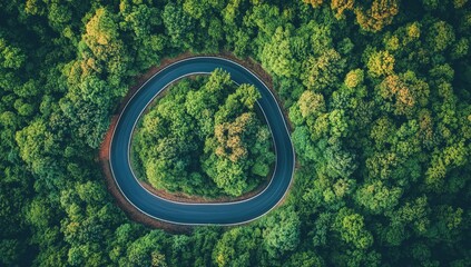 Winding road through lush forest (1)