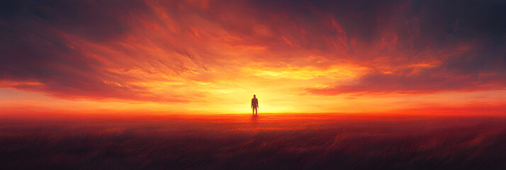 Boundless Longing: A Sunset Embrace Between Hope and Solitude in the Vastness of an Open Field