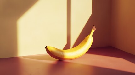 Ripe banana on corner, sunlit room, minimal still life, food blog