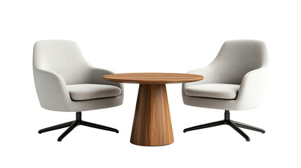 Stylish modern chairs with wooden table on transparent background