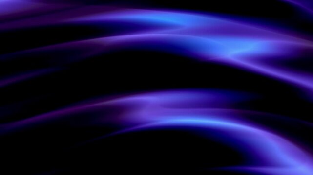 Flow of cyan light blue royal blue lilac purple violet glowing curves on black background 4K. Gradient wave. Abstract liquid futuristic animation for wallpaper presentation screensaver. Fluid motion