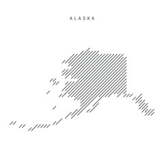 Alaska map from pattern of black slanted parallel lines. Flat vector illustration isolated on white