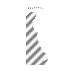 Delaware map from pattern of black slanted parallel lines. Flat vector illustration isolated on white