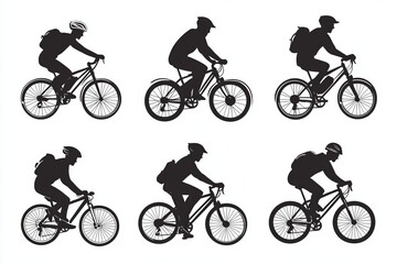 Silhouette Cyclists Mountain Bikes Bicycle Riders Active Sport Fitness Outdoor Recreation Exercise Healthy Lifestyle Travel Adventure Journey People Transportation Cycling Vector Graphics Design      