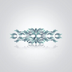 a decorative design of calligraphy with a flower on it, with a silver abstract background