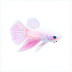 Fototapeta premium A vibrant Betta fish flaunts its colorful fins, gracefully swimming against a crisp white backdrop, showcasing its beauty.