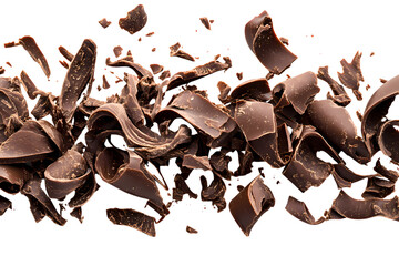 Fototapeta premium Pile of Dark Chocolate Shavings Rich and Decadent Cocoa Curls for Baking and Dessert Garnish, Isolated on Transparent Background