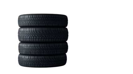Stack of new tires, detail, tread pattern, automobile tires, cut out transparent