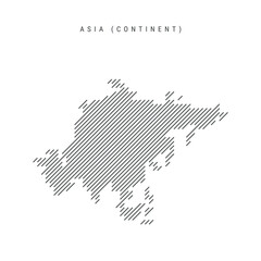 Asia map from pattern of black slanted parallel lines. Continent map with gray diagonal lines. Silhouette made of oblique hatching. Vector illustration isolated on white. © Ivan Burchak