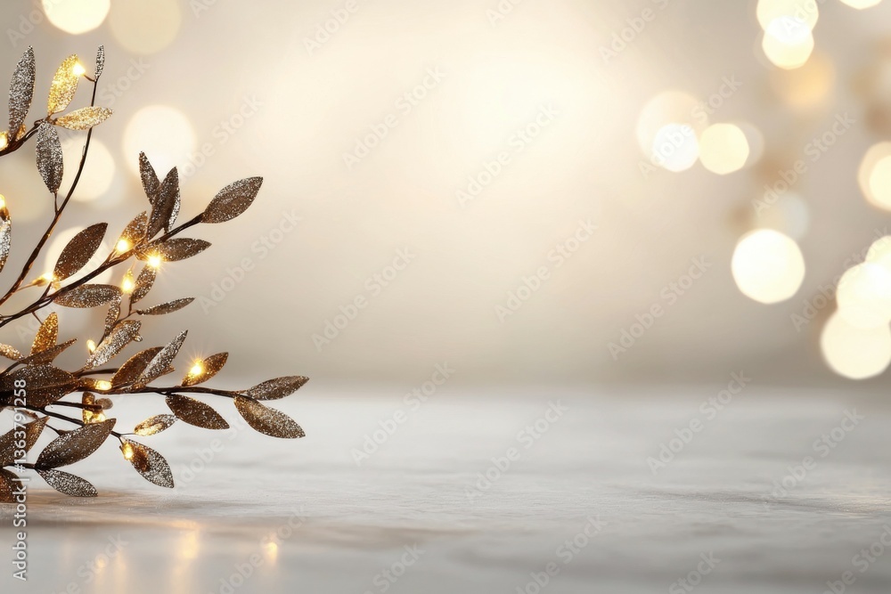 Poster branch of a tree with lights on it is on a white background
