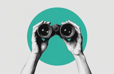 Hands holding binoculars, searching for opportunities (1)
