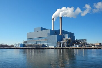 Obraz premium Large industrial plant with smoke billowing from its smokestacks