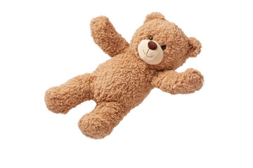 Teddy bear laying on its back with its arms outstretched, isolated