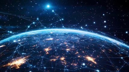 Planet earth is shrouded in a web of virtual connections, technologies and telecommunications. Shrouded Evolution. Illustration