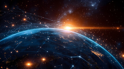 Planet earth is shrouded in a web of virtual connections, technologies and telecommunications. Shrouded Evolution. Illustration