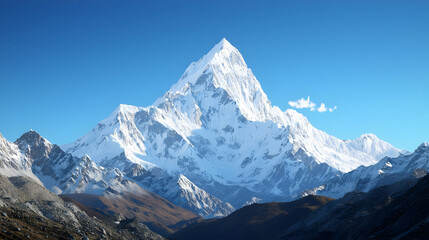 Obraz premium Snowy Mountain Peak Under Clear Blue Sky
