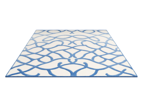 Decorative Blue Pattern Area Rug on White Background