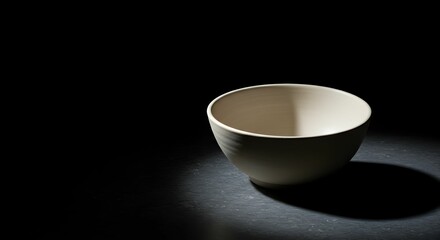 Empty White Bowl Under Spotlight On Dark Background