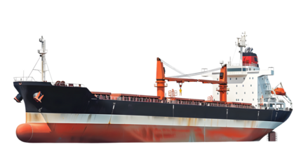 Large Cargo Ship with Detailed Features and Industrial Equipment Isolated on Black Background f