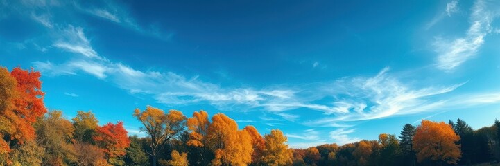 Fototapeta premium The image captures a panoramic view of a forest landscape during autumn