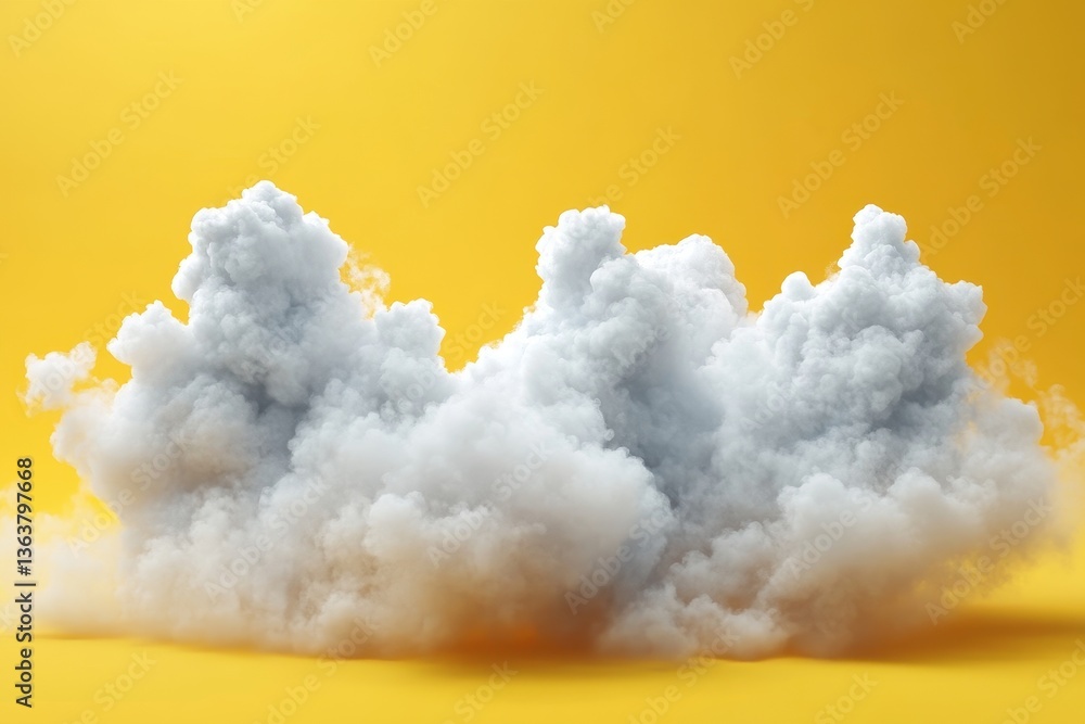 Aufkleber Dynamic 3D render of fluffy clouds against a vibrant yellow background creating a modern and clean aesthetic isolated on white