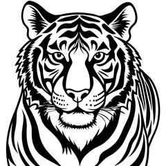 Obraz premium White tiger head vector silhouette design with tribal elements and wildcat features