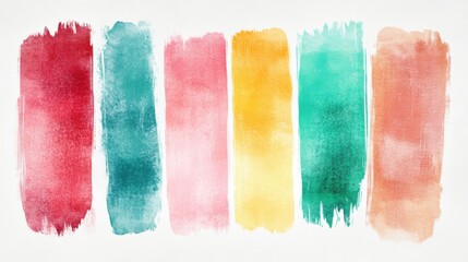 six horizontal watercolor brush strokes in varying colors (red, pink, orange, yellow, light green, and teal) on a textured white background, full frame, centered, with 'Adobe.