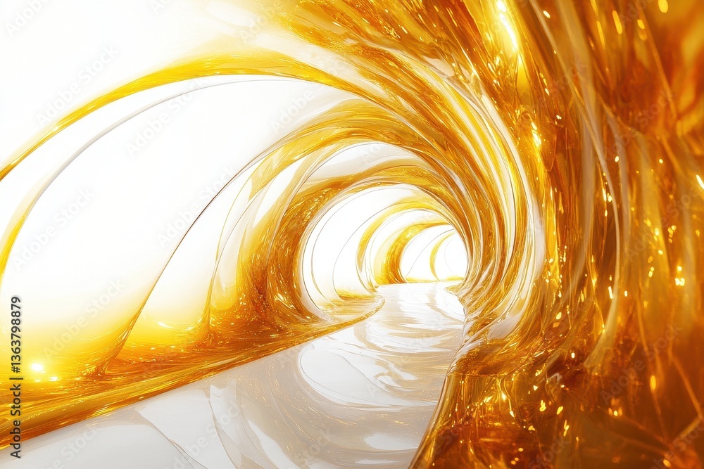 Poster Dynamic 3D tunnel design featuring vibrant yellow tones creating an abstract visual effect set against a clean white background