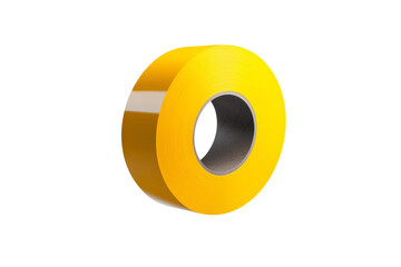 Yellow roll of tape with a white stripe, isolated