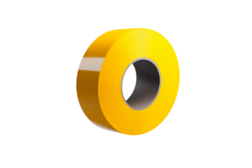 Yellow roll of tape with a white stripe, isolated