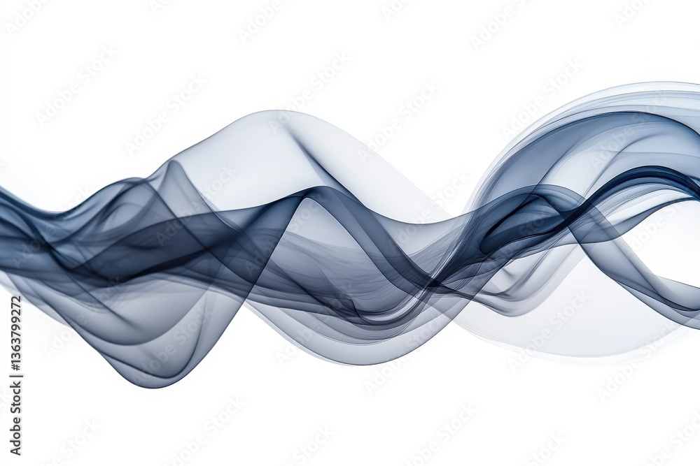 Poster Close-up view of swirling black smoke creating intricate textures and patterns against a stark white background
