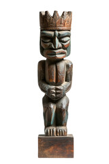 Wooden statue of a man with a crown on his head