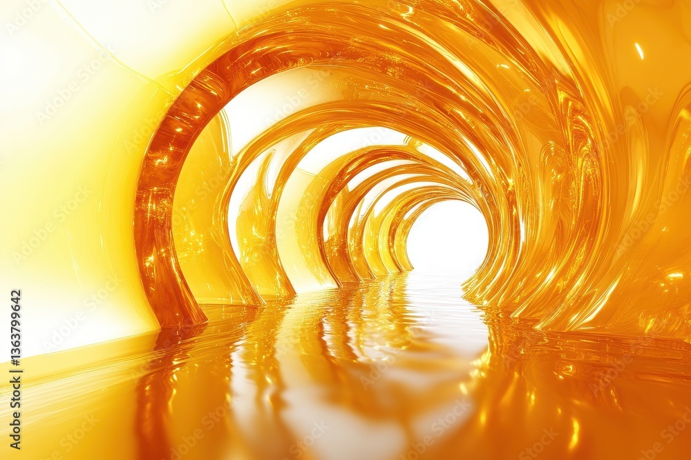 Aufkleber Dynamic 3D tunnel design featuring vibrant yellow tones creating an abstract visual effect set against a clean white background
