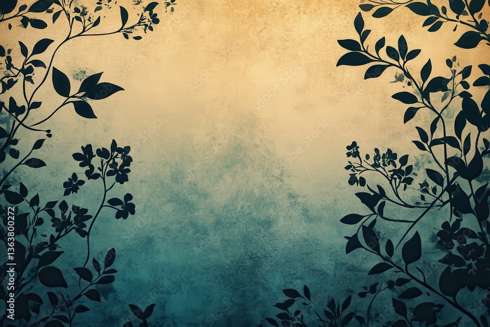 Poster elegant floral background with dark leaves against a soft textured gradient canvas