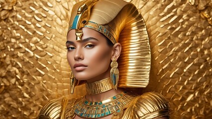 Fashion Stylish Beauty Portrait with Black Short Haircut and Professional Make-Up of Cleopatra