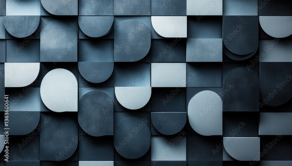 Aufkleber Modern geometric background featuring overlapping circles and squares in a monochromatic blue color scheme for stylish design elements