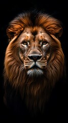 Fototapeta premium A stunning portrait depicts a majestic lion staring directly forward