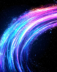 Vibrant, swirling neon light streaks in cosmic space
