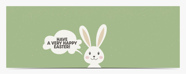 Happy Easter - cute Easter banner, greeting card, cover, poster, leaflet with adorable white bunny on pastel green dotted background, vector illustration