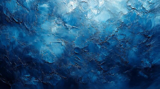 An artistic display of rich blue tones blends together in a dynamic composition characterized by textured brushwork. Eye catching and expressive, this piece invites close examination.