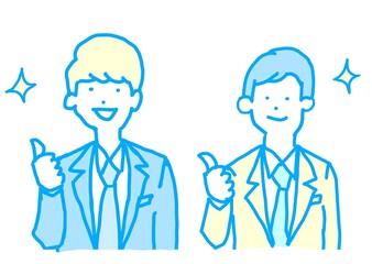 サムズアップするスーツの男性