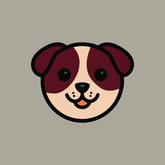Cartoon dog head with a two-toned brown and beige face, green eyes, black outline, and happy expression