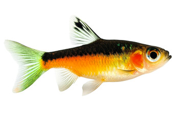 Fototapeta premium Harlequin Rasbora, colorful vibrant fish on black background, cut out transparent