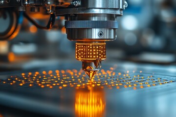 A precision laser cutter performing intricate detail on a metal sheet