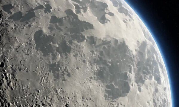 partially sun-drenched lunar landscape in view from above, vertical