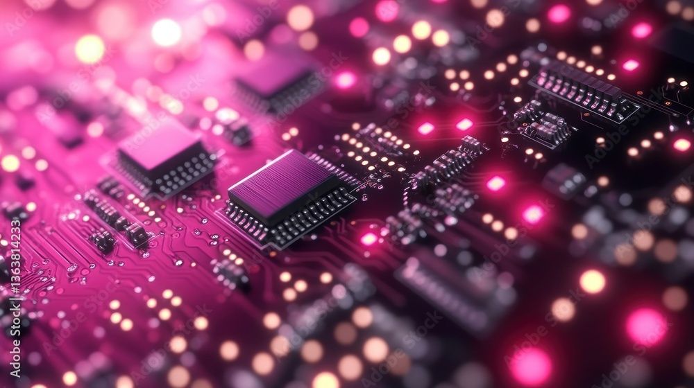 Poster close-up of a circuit board with glowing components