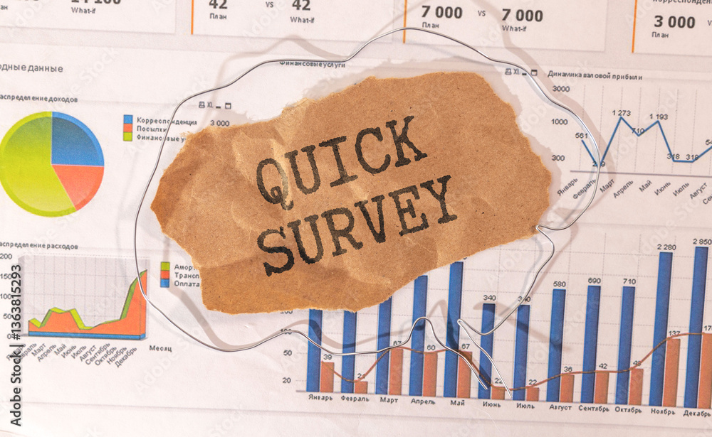 Poster quick survey text written on a notebook with pencils