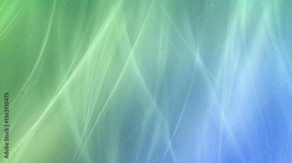 Poster abstract geometric background with dynamic diagonal lines in blue, green, and white tones creating a