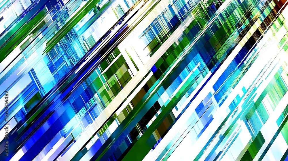 Aufkleber abstract geometric background with dynamic diagonal lines in blue, green, and white tones creating a
