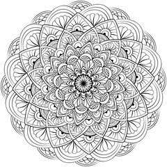 Fantasy antistress mandala with zen patterns, coloring page for creativity and design